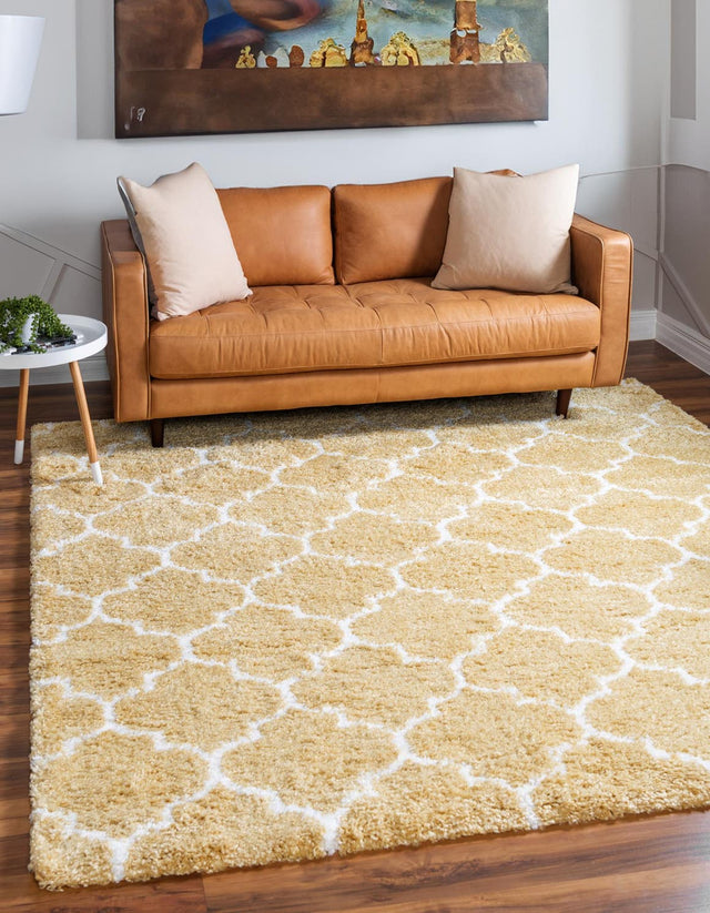 Yellow 8' x 8' Rabat Shag Square Area Rug Thick Soft Touch Fluffy & Plush Shaggy Pile Durable Geometric Carpet for Luxury Interior Design for Sale at Rug Engine