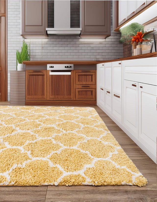 Yellow 8' x 8' Rabat Shag Square Area Rug Thick Soft Touch Fluffy & Plush Shaggy Pile Durable Geometric Carpet for Luxury Interior Design for Sale at Rug Engine