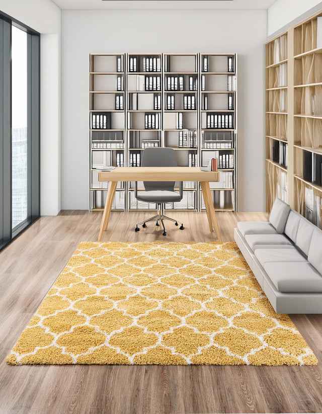 Yellow 8' x 8' Rabat Shag Square Area Rug Thick Soft Touch Fluffy & Plush Shaggy Pile Durable Geometric Carpet for Luxury Interior Design for Sale at Rug Engine