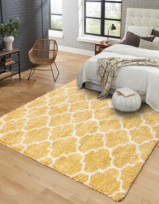 Yellow 8' x 8' Rabat Shag Square Area Rug Thick Soft Touch Fluffy & Plush Shaggy Pile Durable Geometric Carpet for Luxury Interior Design for Sale at Rug Engine