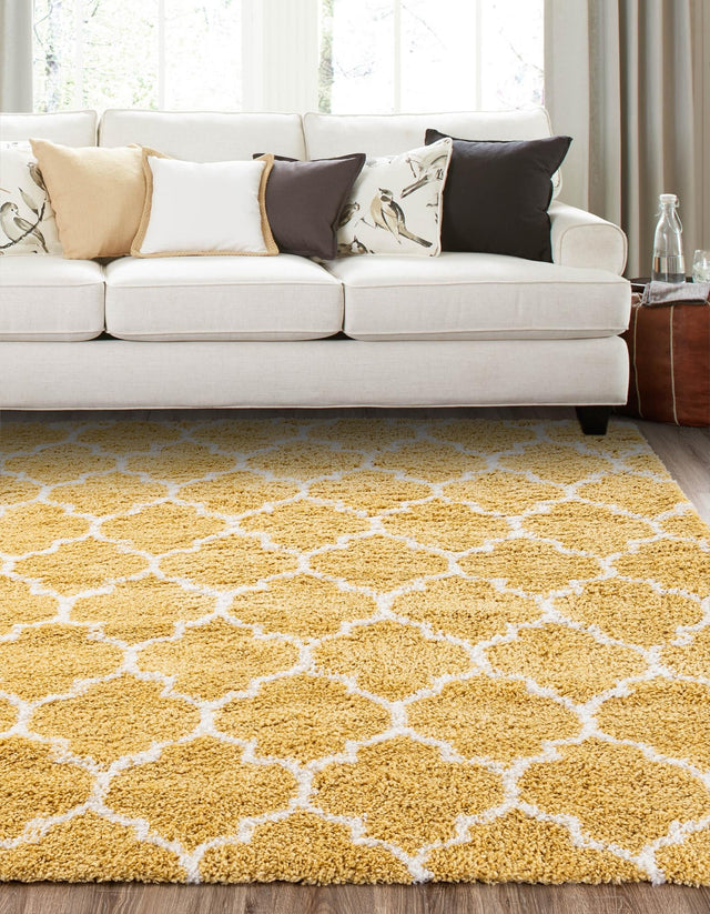 Yellow 8' x 8' Rabat Shag Square Area Rug Thick Soft Touch Fluffy & Plush Shaggy Pile Durable Geometric Carpet for Luxury Interior Design for Sale at Rug Engine