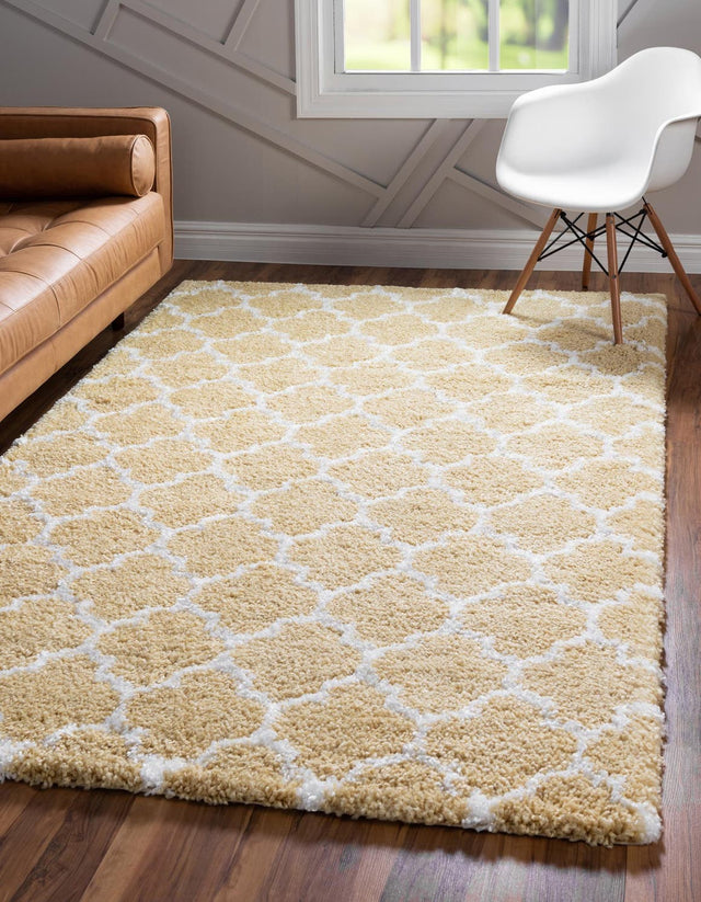 Yellow 4' 1 x 6' 1 Rabat Shag Rectangle Area Rug Thick Soft Touch Fluffy & Plush Shaggy Pile Durable Geometric Carpet for Luxury Interior Design for Sale at Rug Engine