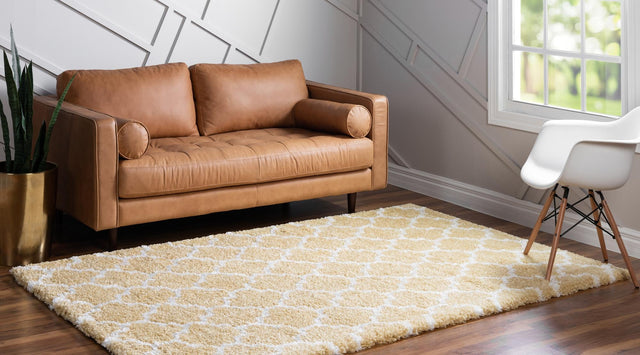 Yellow 8' x 10' Rabat Shag Rectangle Area Rug Thick Soft Touch Fluffy & Plush Shaggy Pile Durable Geometric Carpet for Luxury Interior Design for Sale at Rug Engine