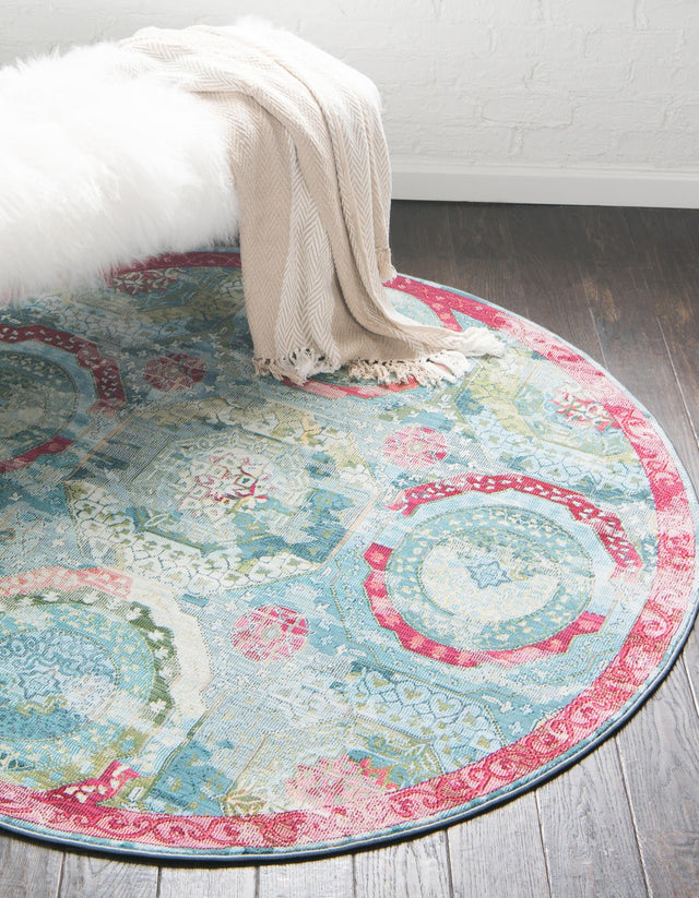 Turquoise 5' 5 x 5' 5 Baracoa Round Area Rug 100% Polypropylene Distressed Vintage Living Dining Room Office Traditional Carpet for Sale at Rug Engine