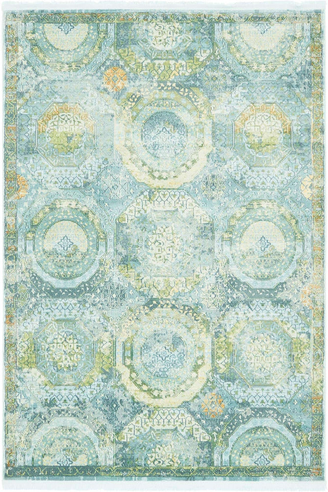 Light Blue 4' 3 x 6' 1 Baracoa Rectangle Area Rug 100% Polypropylene Distressed Vintage Living Dining Room Office Traditional Carpet for Sale at Rug Engine