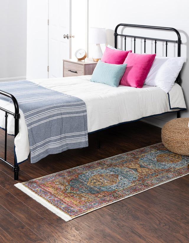 Light Blue 2' 2 x 8' Baracoa Runner Area Rug 100% Polypropylene Distressed Vintage Living Dining Room Office Traditional Carpet for Sale at Rug Engine