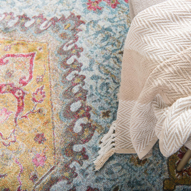 Gold 8' x 8' Baracoa Round Area Rug 100% Polypropylene Distressed Vintage Living Dining Room Office Traditional Carpet for Sale at Rug Engine