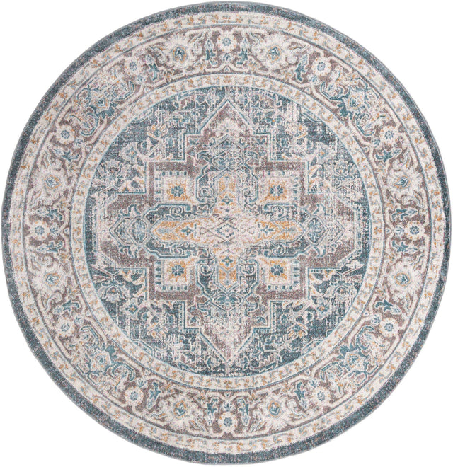 Gray 8' x 8' Baracoa Round Area Rug 100% Polypropylene Distressed Vintage Living Dining Room Office Traditional Carpet for Sale at Rug Engine