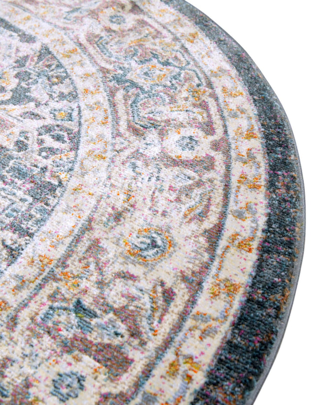 Gray 5' 5 x 5' 5 Baracoa Round Area Rug 100% Polypropylene Distressed Vintage Living Dining Room Office Traditional Carpet for Sale at Rug Engine