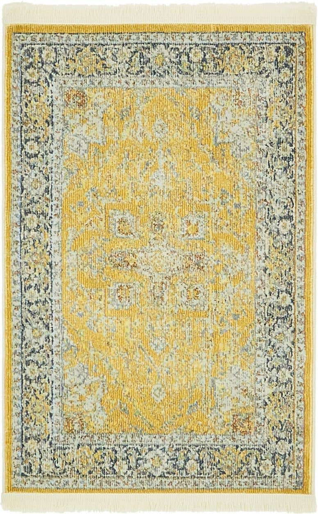 Yellow 2' 2 x 3' 1 Baracoa Rectangle Area Rug 100% Polypropylene Distressed Vintage Living Dining Room Office Traditional Carpet for Sale at Rug Engine