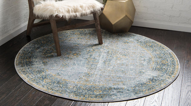 Gray 5' 5 x 5' 5 Baracoa Round Area Rug 100% Polypropylene Distressed Vintage Living Dining Room Office Traditional Carpet for Sale at Rug Engine