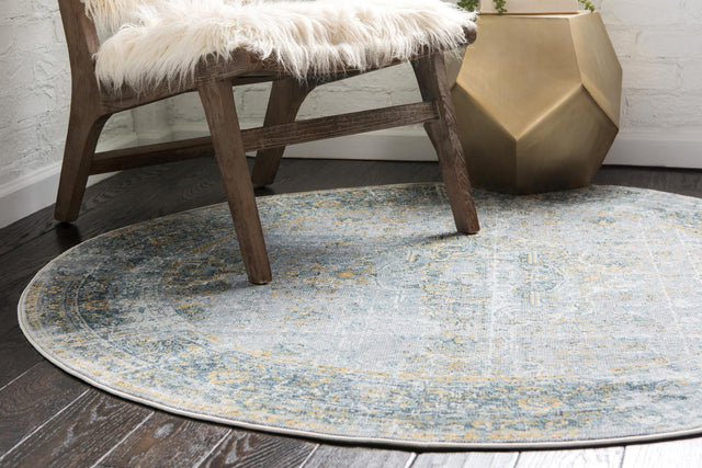 Gray 8' x 8' Baracoa Round Area Rug 100% Polypropylene Distressed Vintage Living Dining Room Office Traditional Carpet for Sale at Rug Engine