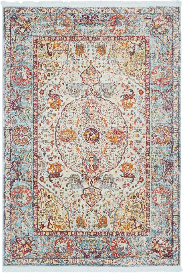 Light Blue 4' 3 x 6' 1 Baracoa Rectangle Area Rug 100% Polypropylene Distressed Vintage Living Dining Room Office Traditional Carpet for Sale at Rug Engine