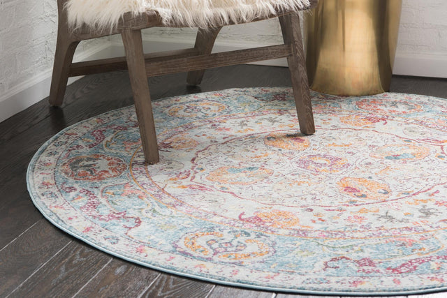 Light Blue 4' x 4' Baracoa Round Area Rug 100% Polypropylene Distressed Vintage Living Dining Room Office Traditional Carpet for Sale at Rug Engine