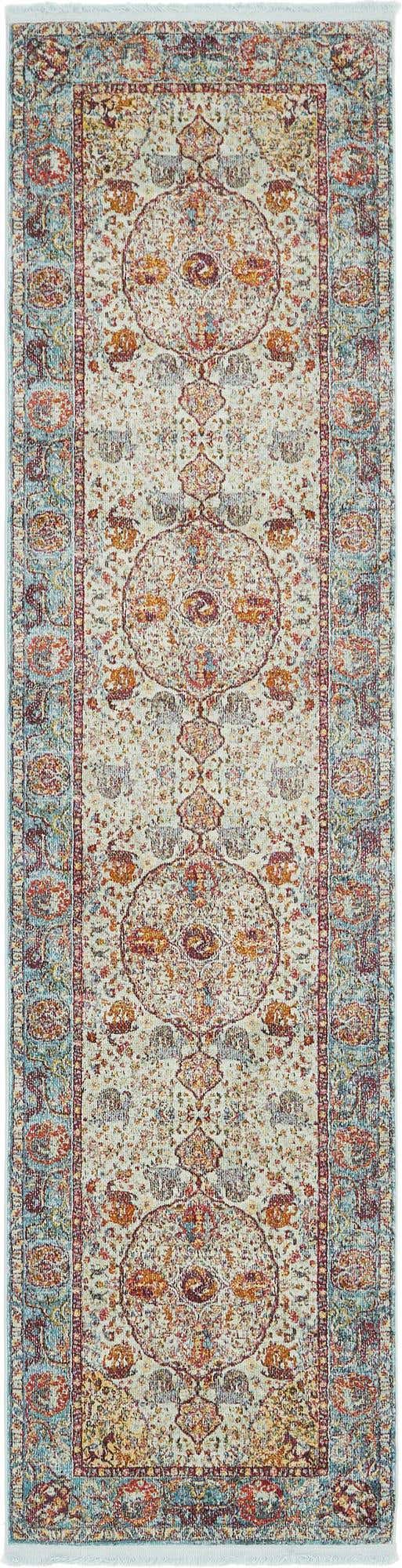 Light Blue 2' 7 x 10' Baracoa Runner Area Rug 100% Polypropylene Distressed Vintage Living Dining Room Office Traditional Carpet for Sale at Rug Engine