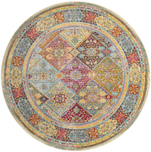 Multicolor 8' x 8' Baracoa Round Area Rug 100% Polypropylene Distressed Vintage Living Dining Room Office Traditional Carpet for Sale at Rug Engine