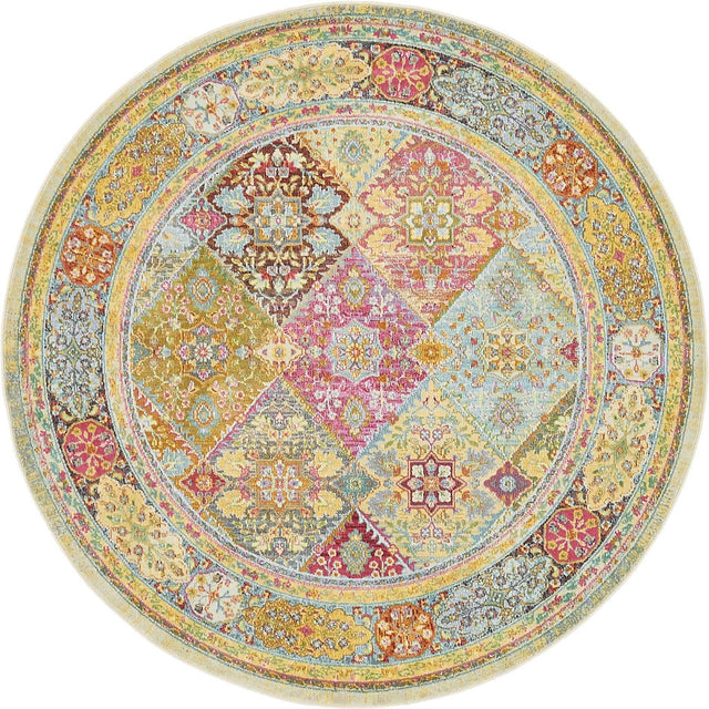 Multicolor 5' 5 x 5' 5 Baracoa Round Area Rug 100% Polypropylene Distressed Vintage Living Dining Room Office Traditional Carpet for Sale at Rug Engine
