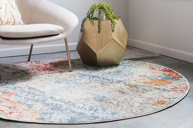 Cream 5' 5 x 5' 5 Baracoa Round Area Rug 100% Polypropylene Distressed Vintage Living Dining Room Office Traditional Carpet for Sale at Rug Engine