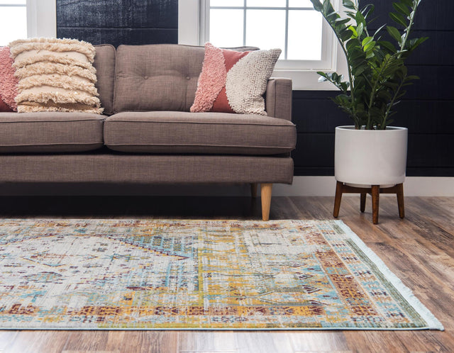 Light Blue 4' 3 x 6' 1 Baracoa Rectangle Area Rug 100% Polypropylene Distressed Vintage Living Dining Room Office Traditional Carpet for Sale at Rug Engine