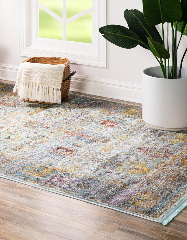Light Blue 4' 3 x 6' 1 Baracoa Rectangle Area Rug 100% Polypropylene Distressed Vintage Living Dining Room Office Traditional Carpet for Sale at Rug Engine