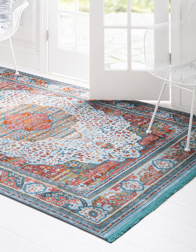 Light Blue 8' x 10' Baracoa Rectangle Area Rug 100% Polypropylene Distressed Vintage Living Dining Room Office Traditional Carpet for Sale at Rug Engine