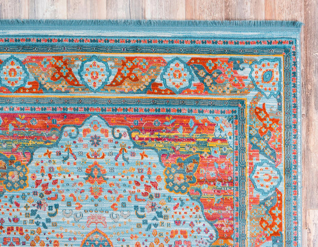 Light Blue 7' 1 x 10' Baracoa Rectangle Area Rug 100% Polypropylene Distressed Vintage Living Dining Room Office Traditional Carpet for Sale at Rug Engine