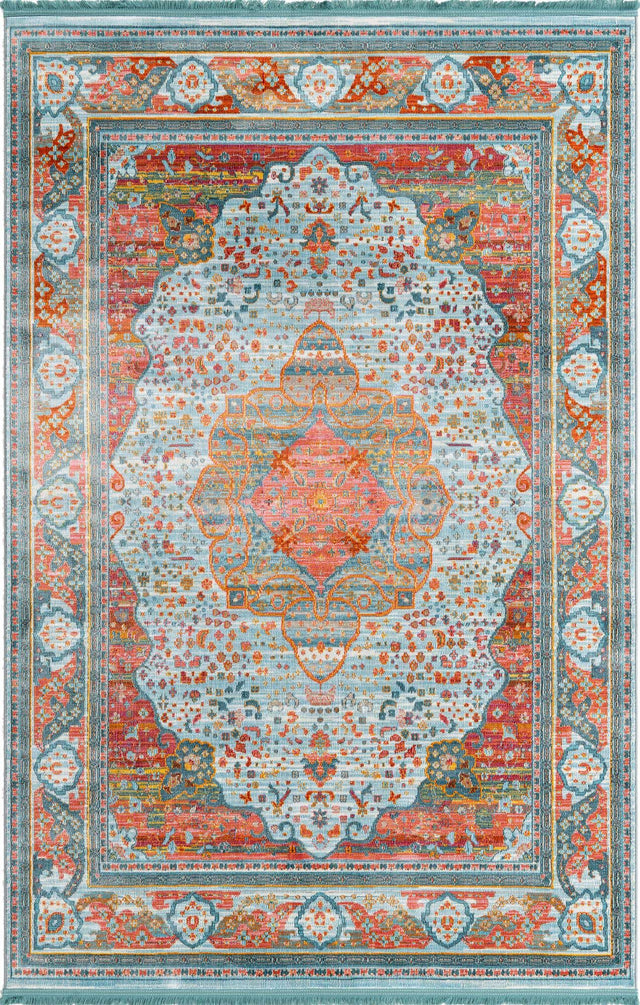 Light Blue 5' 5 x 8' Baracoa Rectangle Area Rug 100% Polypropylene Distressed Vintage Living Dining Room Office Traditional Carpet for Sale at Rug Engine