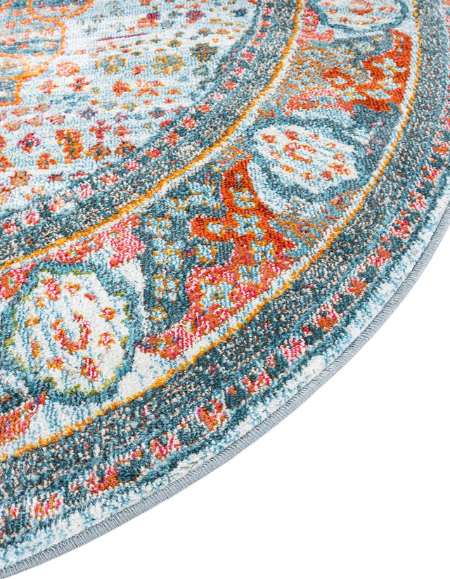 Light Blue 6' 1 x 6' 1 Baracoa Round Area Rug 100% Polypropylene Distressed Vintage Living Dining Room Office Traditional Carpet for Sale at Rug Engine