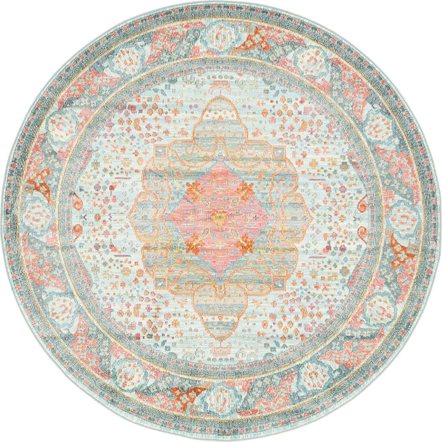 Light Blue 5' 5 x 5' 5 Baracoa Round Area Rug 100% Polypropylene Distressed Vintage Living Dining Room Office Traditional Carpet for Sale at Rug Engine