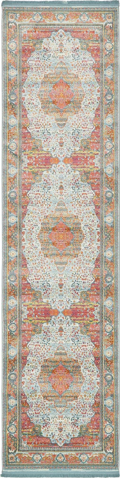 Light Blue 2' 7 x 10' Baracoa Runner Area Rug 100% Polypropylene Distressed Vintage Living Dining Room Office Traditional Carpet for Sale at Rug Engine