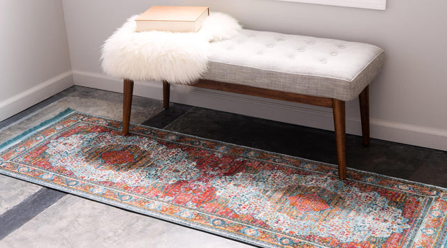 Light Blue 2' 2 x 8' Baracoa Runner Area Rug 100% Polypropylene Distressed Vintage Living Dining Room Office Traditional Carpet for Sale at Rug Engine