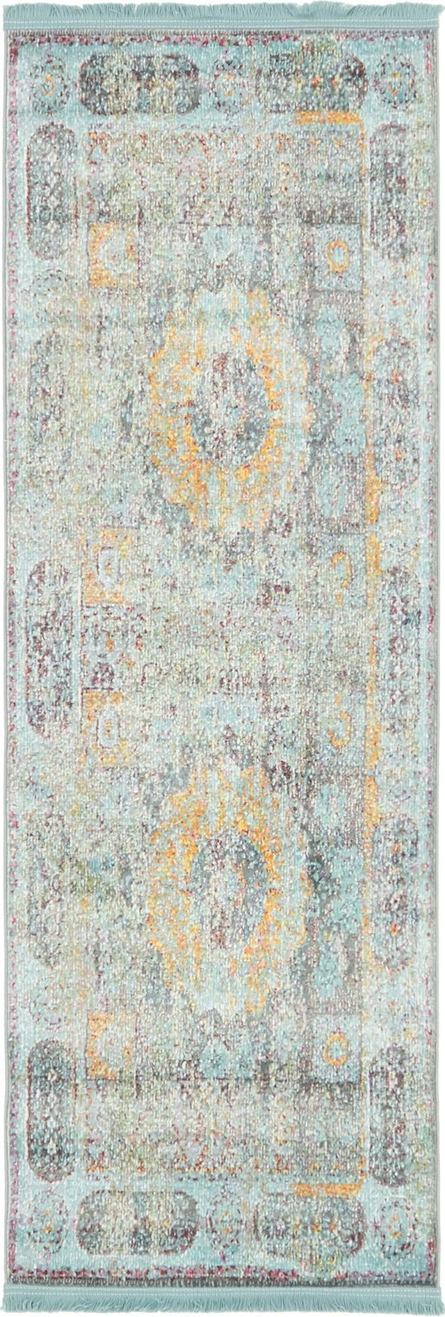 Blue 2' 2 x 6' 1 Baracoa Runner Area Rug 100% Polypropylene Distressed Vintage Living Dining Room Office Traditional Carpet for Sale at Rug Engine