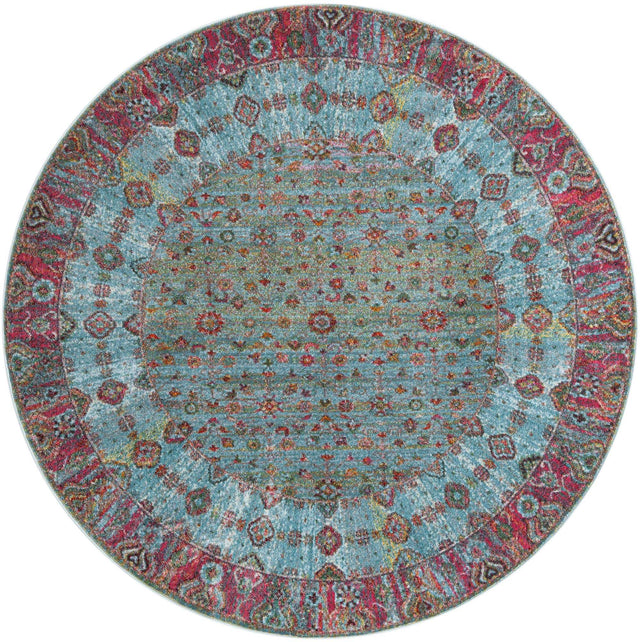 Blue 8' x 8' Baracoa Round Area Rug 100% Polypropylene Distressed Vintage Living Dining Room Office Traditional Carpet for Sale at Rug Engine