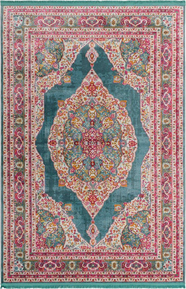 Turquoise 5' 5 x 8' Baracoa Rectangle Area Rug 100% Polypropylene Distressed Vintage Living Dining Room Office Traditional Carpet for Sale at Rug Engine