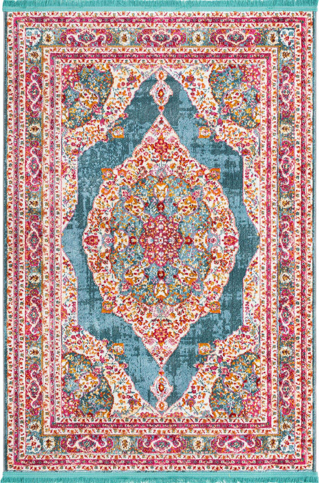 Turquoise 4' 3 x 6' 1 Baracoa Rectangle Area Rug 100% Polypropylene Distressed Vintage Living Dining Room Office Traditional Carpet for Sale at Rug Engine