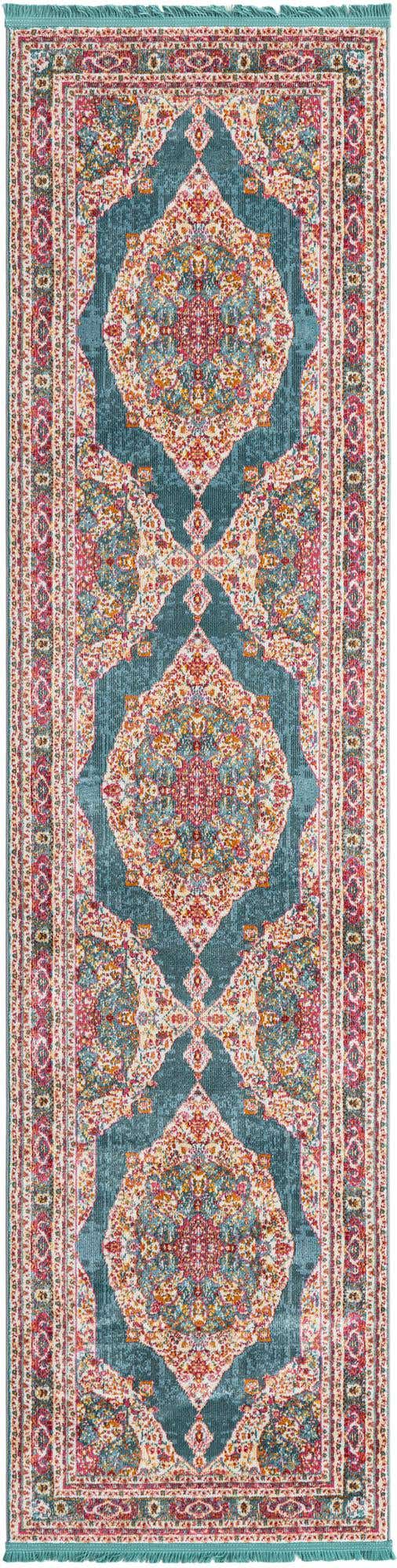 Turquoise 2' 7 x 10' Baracoa Runner Area Rug 100% Polypropylene Distressed Vintage Living Dining Room Office Traditional Carpet for Sale at Rug Engine