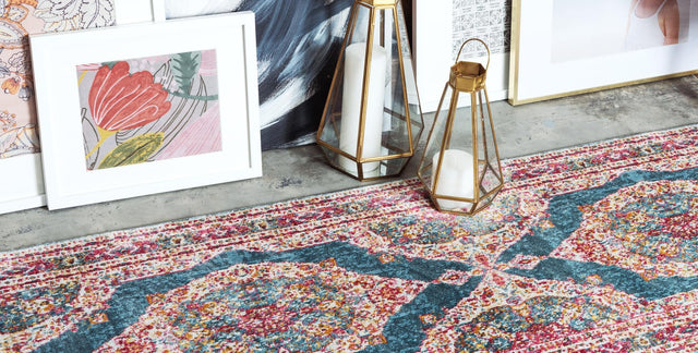 Turquoise 2' 7 x 10' Baracoa Runner Area Rug 100% Polypropylene Distressed Vintage Living Dining Room Office Traditional Carpet for Sale at Rug Engine