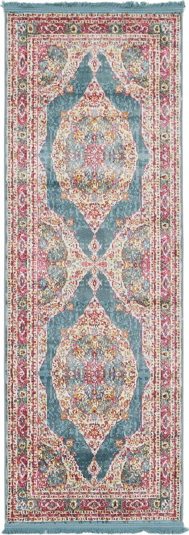 Turquoise 2' 2 x 6' 1 Baracoa Runner Area Rug 100% Polypropylene Distressed Vintage Living Dining Room Office Traditional Carpet for Sale at Rug Engine