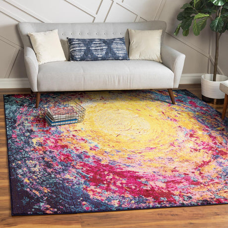 Multicolor 8' x 8' Estrella Square Area Rug 100% Polypropylene Non-Shedding Stain Resistant Carpet Colorful Modern Abstract Design Easy Clean for Home Decor for Sale at Rug Engine
