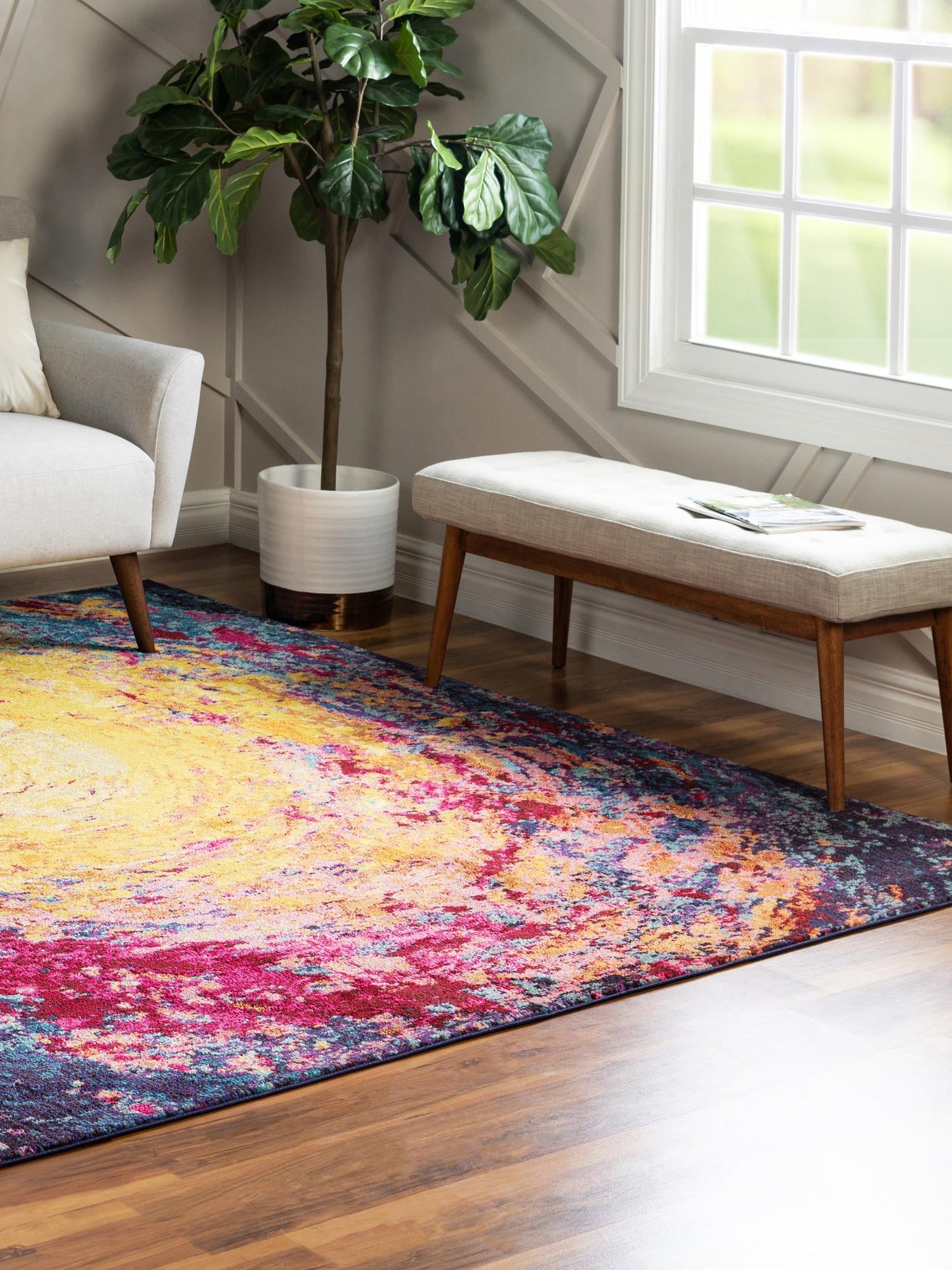 Multicolor 8' x 8' Estrella Square Area Rug 100% Polypropylene Non-Shedding Stain Resistant Carpet Colorful Modern Abstract Design Easy Clean for Home Decor for Sale at Rug Engine