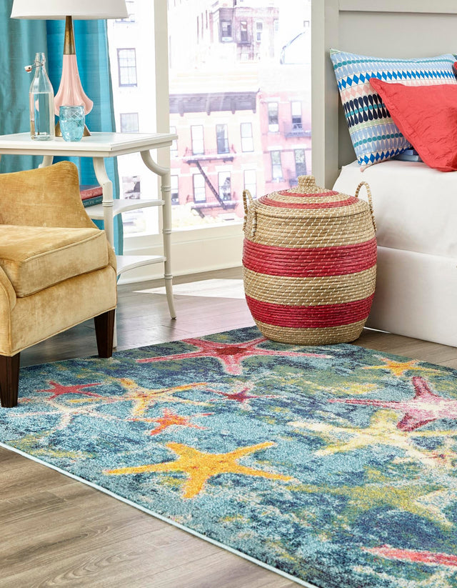 Navy Blue 10' x 14' 1 Positano Rectangle Area Rug Coastal Marine Beach Design Carpet for Modern Living Rooms, Dining, Bedroom, Office for Sale at Rug Engine