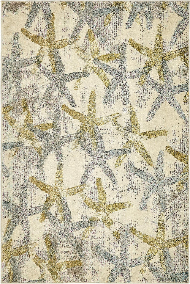 Beige 4' 1 x 6' 1 Positano Rectangle Area Rug Coastal Marine Beach Design Carpet for Modern Living Rooms, Dining, Bedroom, Office for Sale at Rug Engine