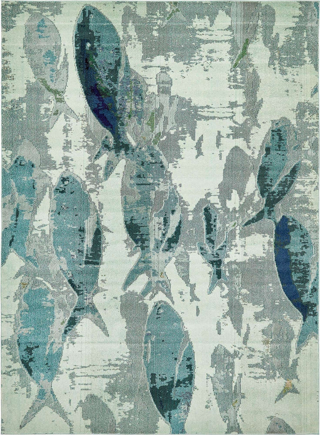 Light Blue 9' x 12' 2 Positano Rectangle Area Rug Coastal Marine Beach Design Carpet for Modern Living Rooms, Dining, Bedroom, Office for Sale at Rug Engine
