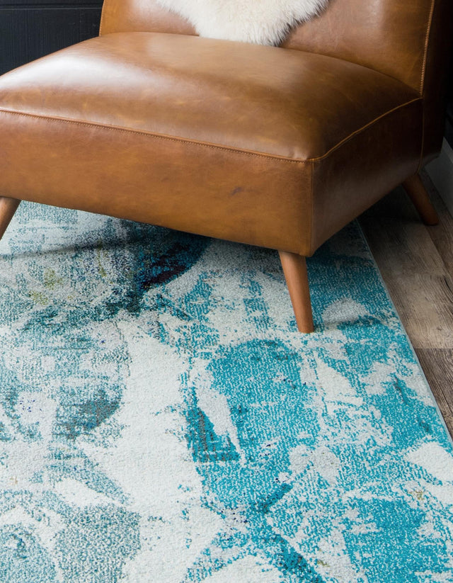 Light Blue 4' 1 x 6' 1 Positano Rectangle Area Rug Coastal Marine Beach Design Carpet for Modern Living Rooms, Dining, Bedroom, Office for Sale at Rug Engine