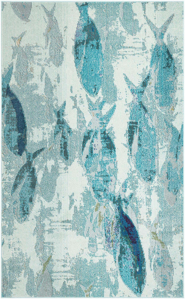 Light Blue 5' 1 x 8' Positano Rectangle Area Rug Coastal Marine Beach Design Carpet for Modern Living Rooms, Dining, Bedroom, Office for Sale at Rug Engine
