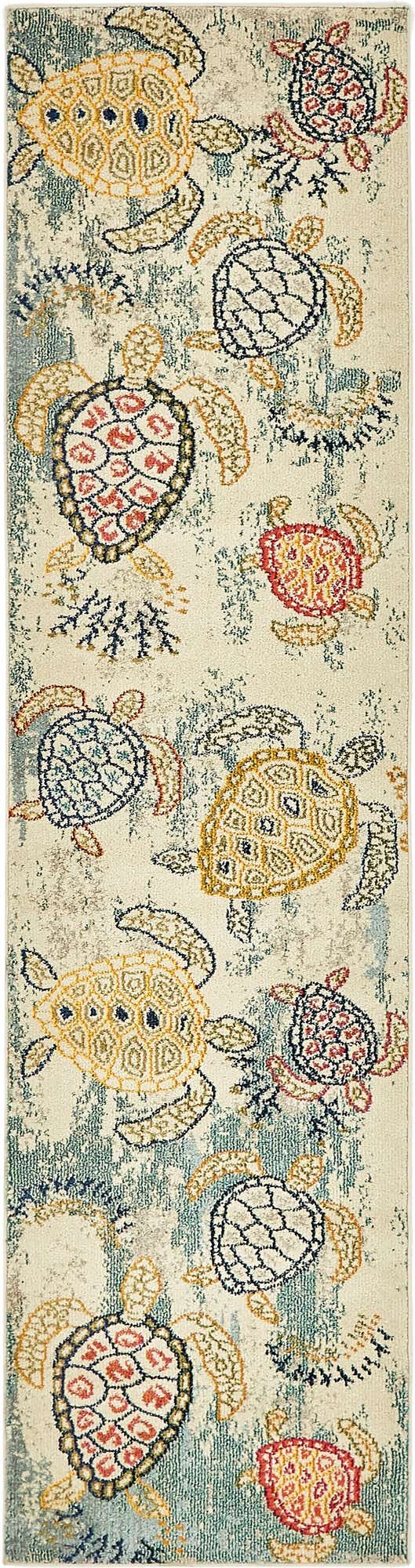 Beige 2' 7 x 10' Positano Runner Area Rug Coastal Marine Beach Design Carpet for Modern Living Rooms, Dining, Bedroom, Office for Sale at Rug Engine