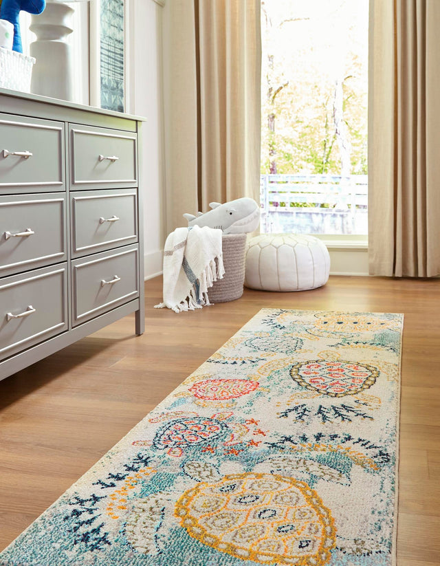 Beige 2' x 6' 1 Positano Runner Area Rug Coastal Marine Beach Design Carpet for Modern Living Rooms, Dining, Bedroom, Office for Sale at Rug Engine