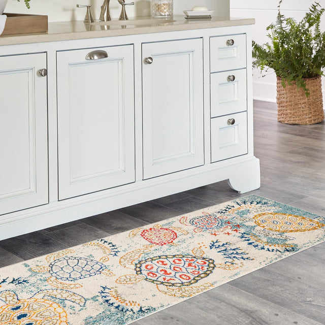 Beige 2' x 6' 1 Positano Runner Area Rug Coastal Marine Beach Design Carpet for Modern Living Rooms, Dining, Bedroom, Office for Sale at Rug Engine