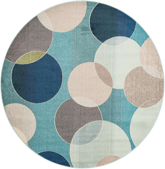 Blue 8' x 8' Chromatic Round Area Rug 100% Polypropylene With Cotton Backing Abstract Modern Colorful Carpet Mat for Home Decor & Interior Design for Sale at Rug Engine