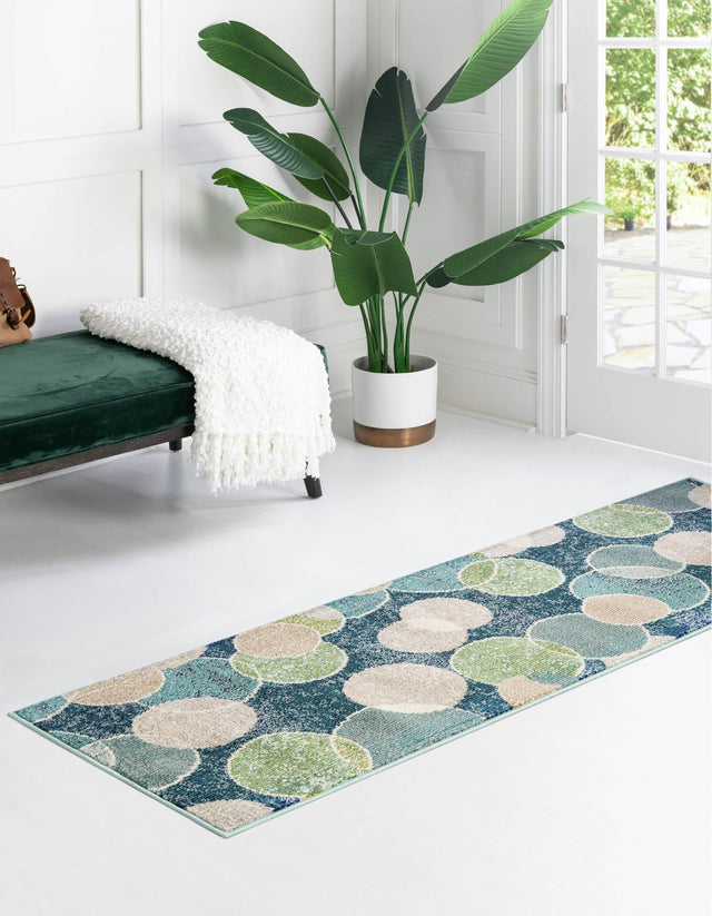 Navy Blue 2' 2 x 6' 7 Chromatic Runner Area Rug 100% Polypropylene With Cotton Backing Abstract Modern Colorful Carpet Mat for Home Decor & Interior Design for Sale at Rug Engine